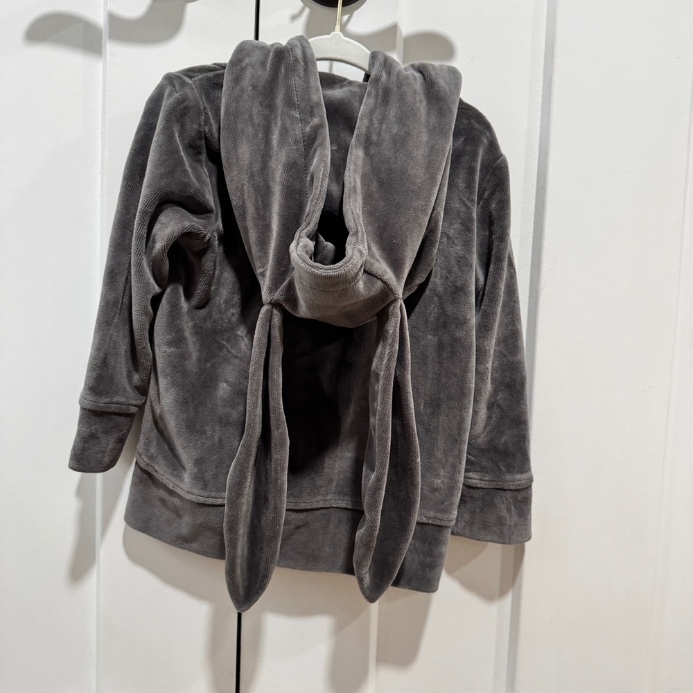 Kate Quinn 2T gender neutral zipper rabbit hoodie dark blue/gray